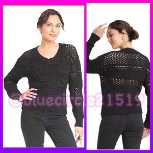 ⬇️ Universal Thread Open Work Knit Sweater V-Neck Black
•Size XL